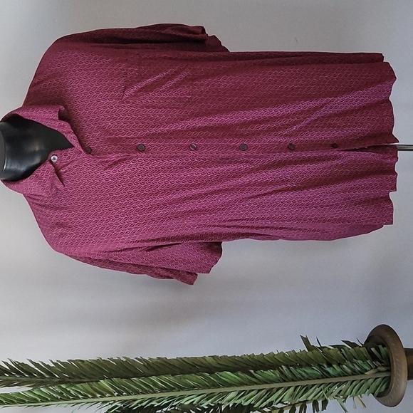Toscano maroon with white print button down shirt - Picture 1 of 7